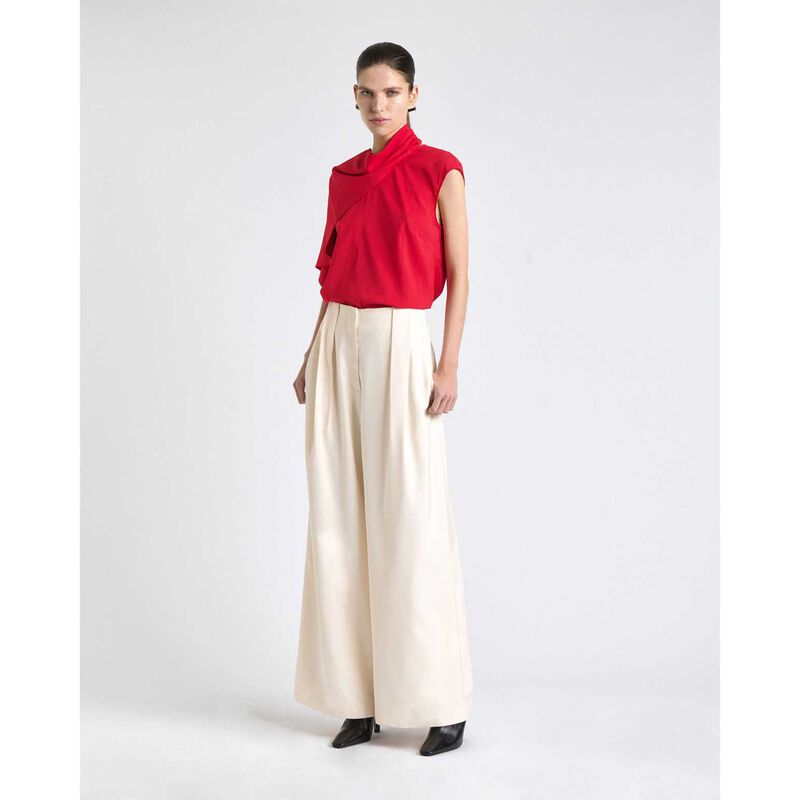 Cue Raspberry Stretch Viscose Scarf Tipped Sleeve Top image number 3